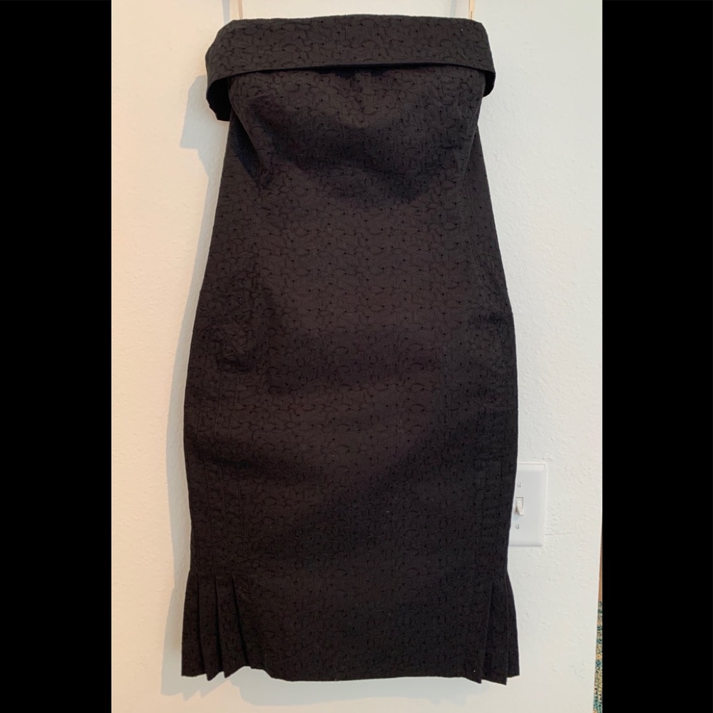 Karen Millen Black eyelet wiggle dress strapless 6
